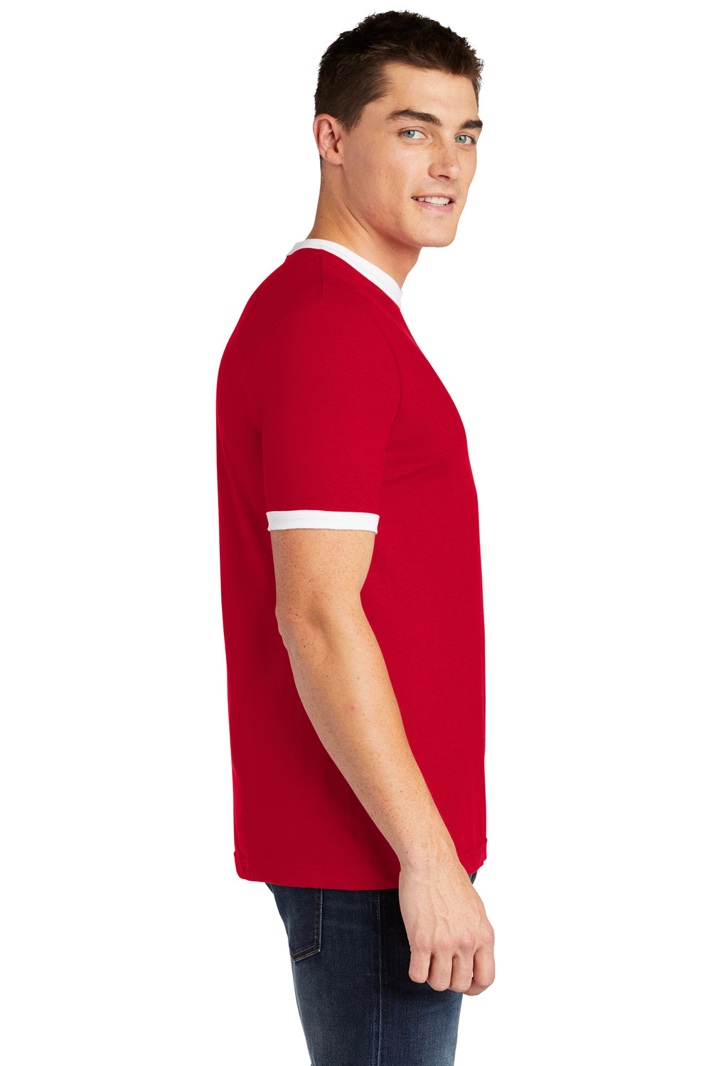 American Apparel 2410W Mens Fine Jersey Short Sleeve Crewneck T-Shirt Red Side
