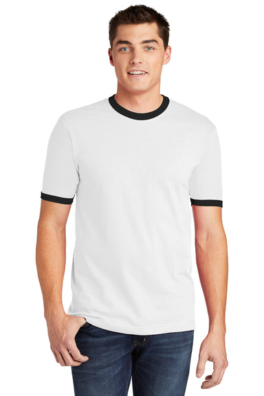 American Apparel 2410W Mens Fine Jersey Short Sleeve Crewneck T-Shirt White/Black Front