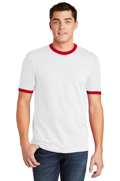 American Apparel 2410W Mens Fine Jersey Short Sleeve Crewneck T-Shirt White/Red Front