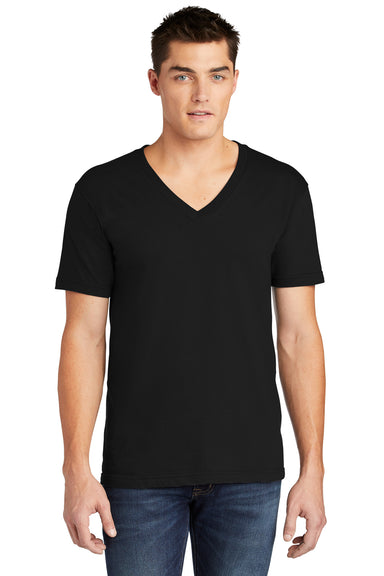 American Apparel Mens Fine Jersey Short Sleeve V-Neck T-Shirt Black Front