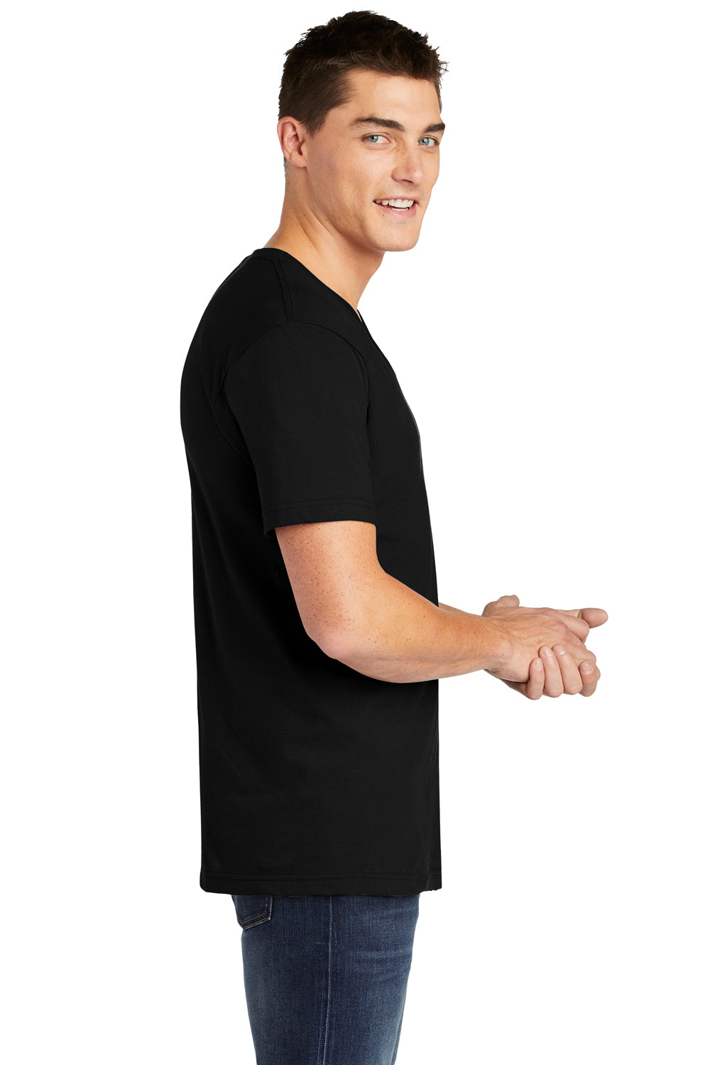 American Apparel Mens Fine Jersey Short Sleeve V-Neck T-Shirt Black Side