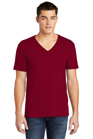 American Apparel Mens Fine Jersey Short Sleeve V-Neck T-Shirt Cranberry Red Front