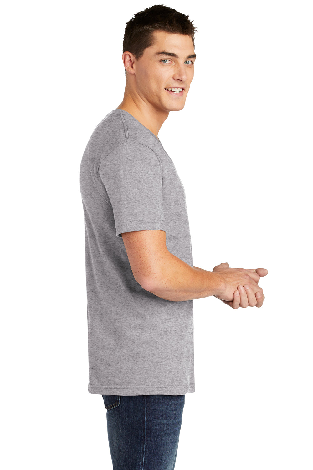 American Apparel Mens Fine Jersey Short Sleeve V-Neck T-Shirt Heather Grey Side