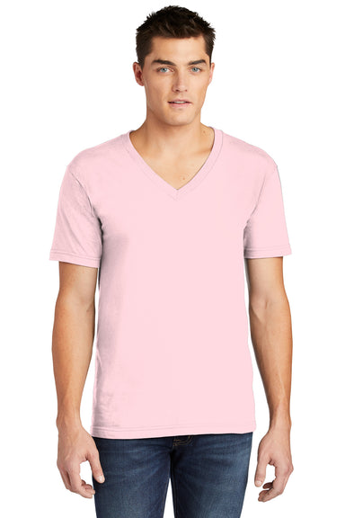 American Apparel Mens Fine Jersey Short Sleeve V-Neck T-Shirt Light Pink Front