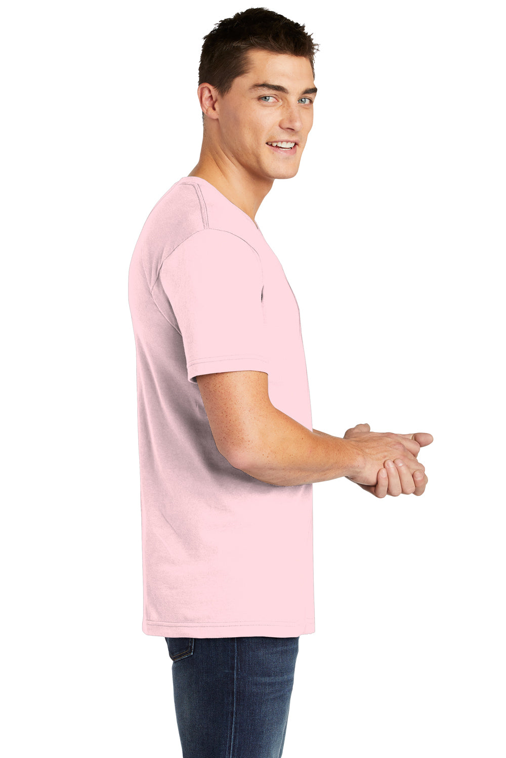American Apparel Mens Fine Jersey Short Sleeve V-Neck T-Shirt Light Pink Side