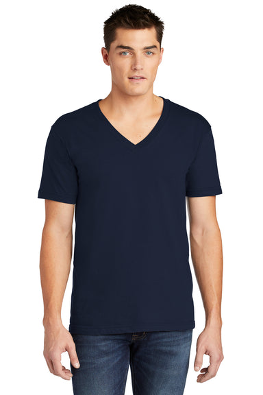 American Apparel Mens Fine Jersey Short Sleeve V-Neck T-Shirt Navy Blue Front