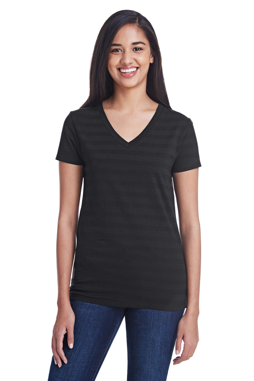 Threadfast Apparel 252RV Womens Short Sleeve V-Neck T-Shirt Black Front