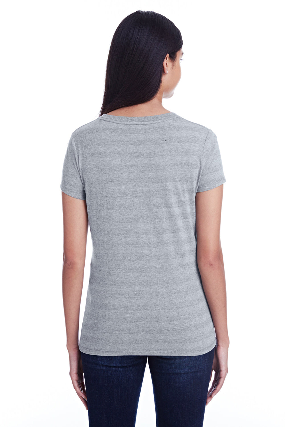 Threadfast Apparel 252RV Womens Short Sleeve V-Neck T-Shirt Heather Grey Back