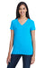 Threadfast Apparel 252RV Womens Short Sleeve V-Neck T-Shirt Turquoise Blue Front