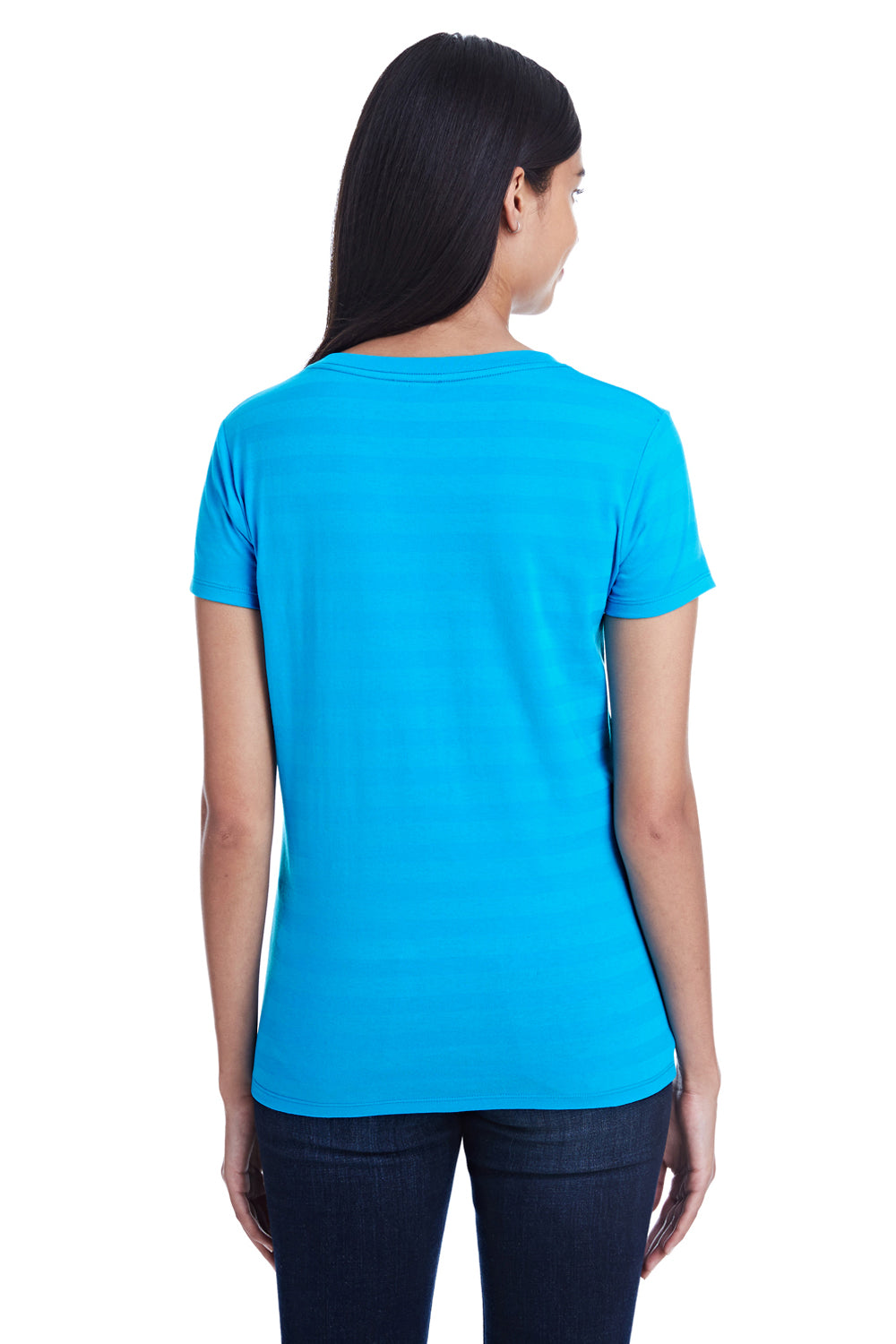 Threadfast Apparel 252RV Womens Short Sleeve V-Neck T-Shirt Turquoise Blue Back