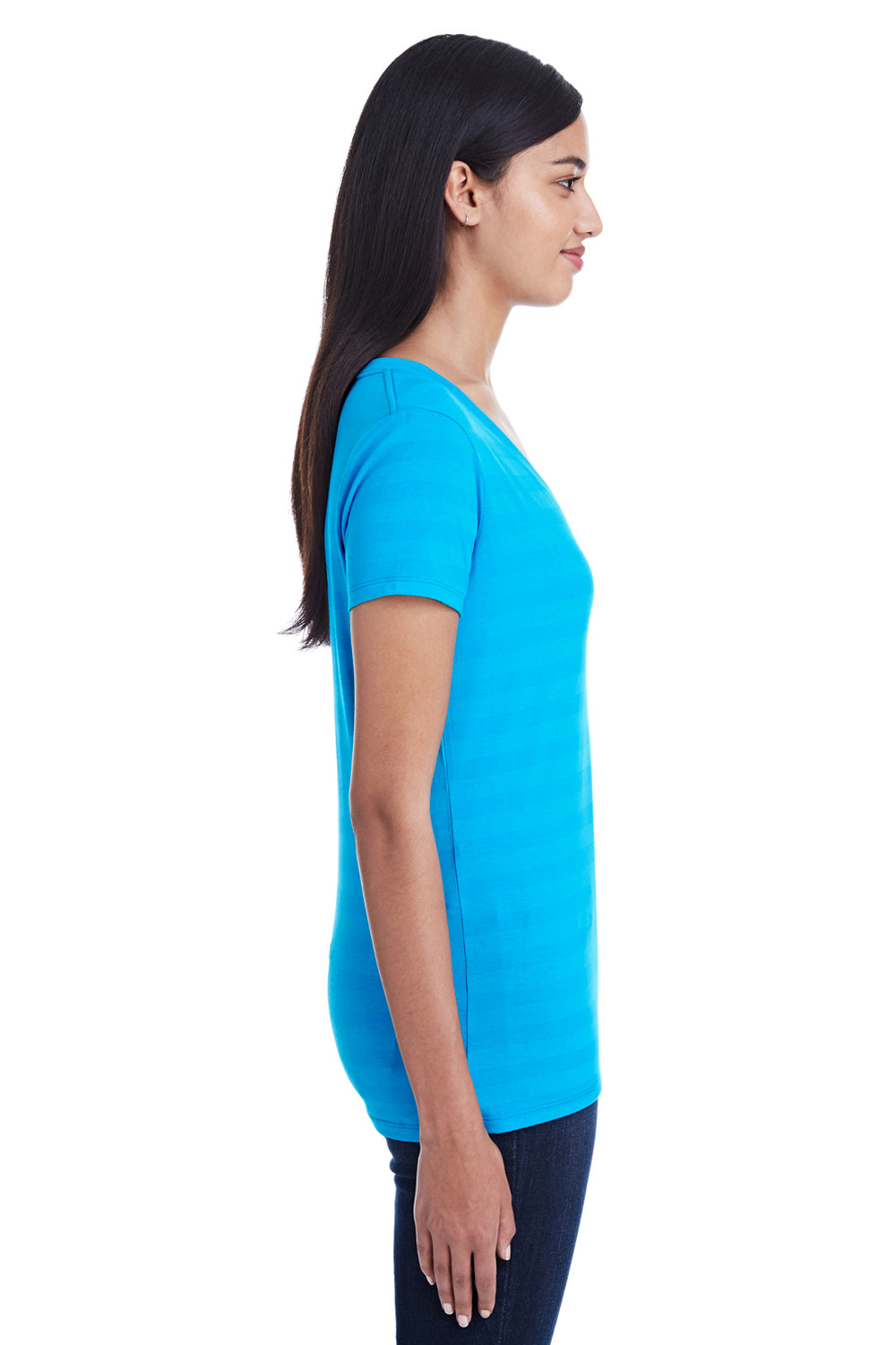 Threadfast Apparel 252RV Womens Short Sleeve V-Neck T-Shirt Turquoise Blue Side