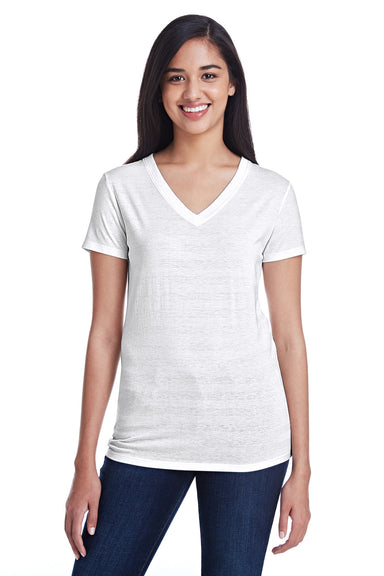 Threadfast Apparel 252RV Womens Short Sleeve V-Neck T-Shirt White Front