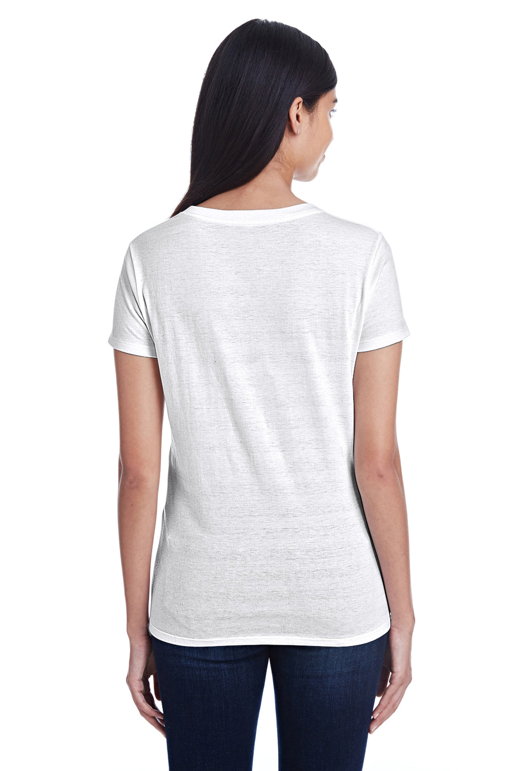 Threadfast Apparel 252RV Womens Short Sleeve V-Neck T-Shirt White Back