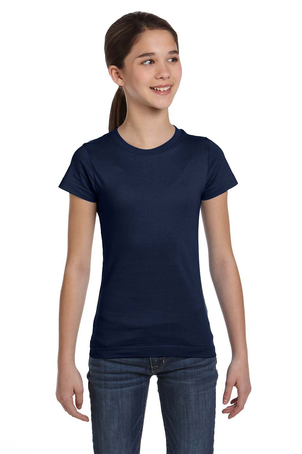 LAT 2616 Youth Fine Jersey Short Sleeve Crewneck T-Shirt Navy Blue Front