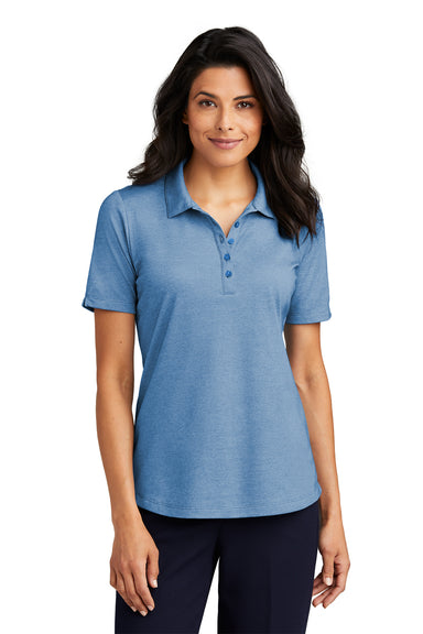 Port Authority Womens Fine Pique Short Sleeve Polo Shirt Heather Aegean Blue Front