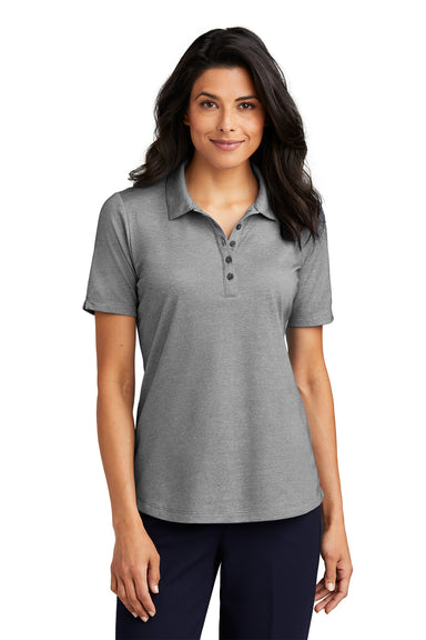 Port Authority Womens Fine Pique Short Sleeve Polo Shirt Heather Charcoal Grey Front
