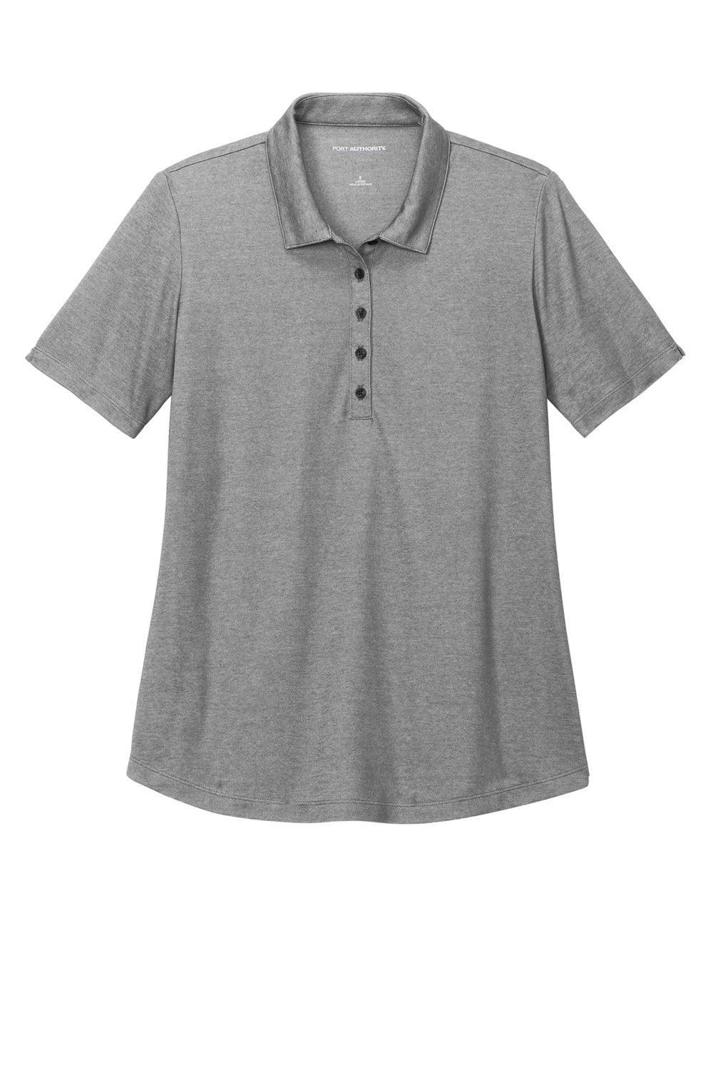 Port Authority Womens Fine Pique Short Sleeve Polo Shirt Heather Charcoal Grey Flat Front