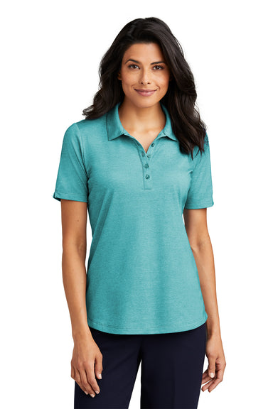 Port Authority Womens Fine Pique Short Sleeve Polo Shirt Heather Dark Teal Front