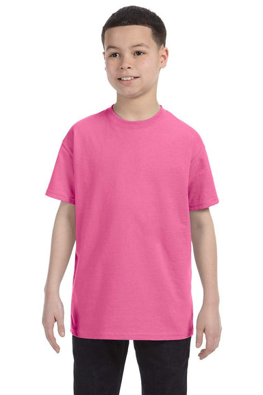 Jerzees 29B Youth Dri-Power Moisture Wicking Short Sleeve Crewneck T-Shirt Neon Pink Front