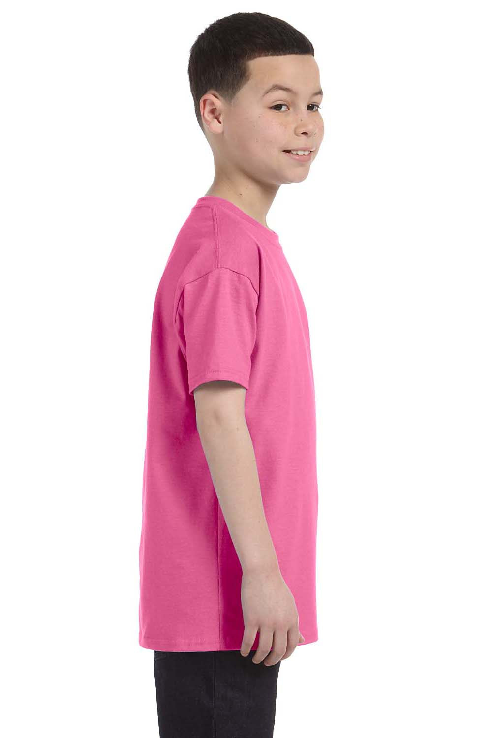 Jerzees 29B Youth Dri-Power Moisture Wicking Short Sleeve Crewneck T-Shirt Neon Pink Side