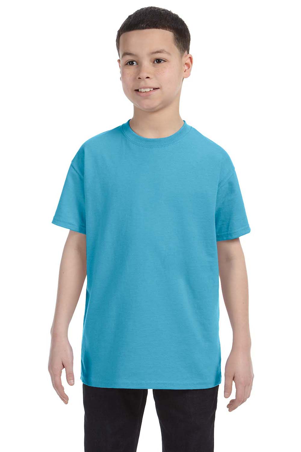 Jerzees 29B Youth Dri-Power Moisture Wicking Short Sleeve Crewneck T-Shirt Aquatic Blue Front