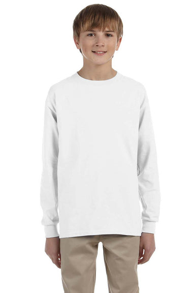 Jerzees 29BL Youth Dri-Power Moisture Wicking Long Sleeve Crewneck T-Shirt White Front