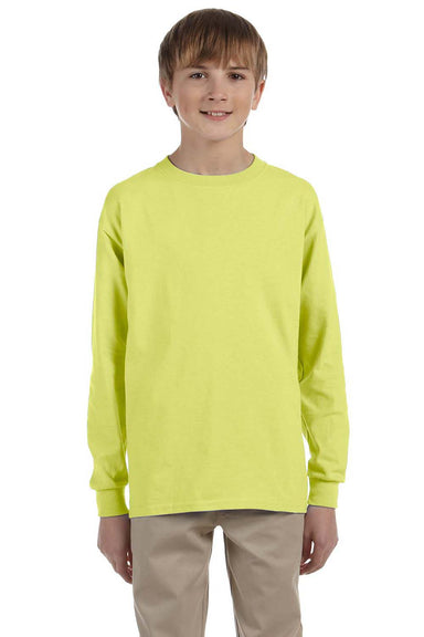 Jerzees 29BL Youth Dri-Power Moisture Wicking Long Sleeve Crewneck T-Shirt Safety Green Front