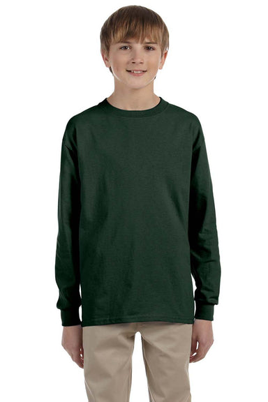 Jerzees 29BL Youth Dri-Power Moisture Wicking Long Sleeve Crewneck T-Shirt Forest Green Front