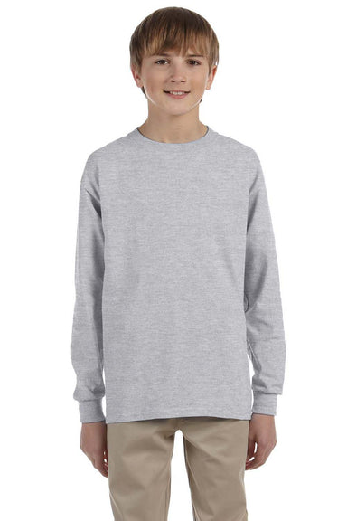 Jerzees 29BL Youth Dri-Power Moisture Wicking Long Sleeve Crewneck T-Shirt Oxford Grey Front