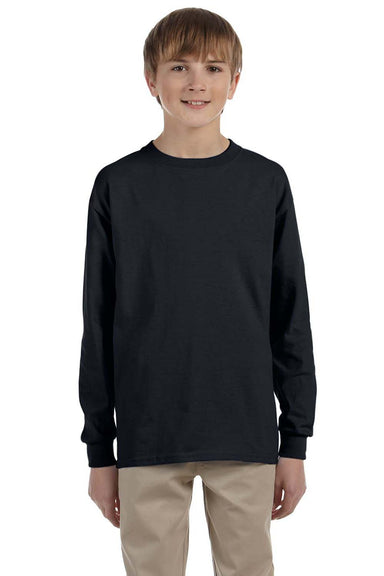 Jerzees 29BL Youth Dri-Power Moisture Wicking Long Sleeve Crewneck T-Shirt Black Front