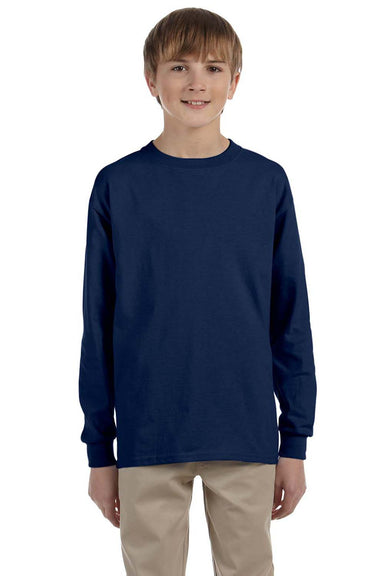 Jerzees 29BL Youth Dri-Power Moisture Wicking Long Sleeve Crewneck T-Shirt Navy Blue Front