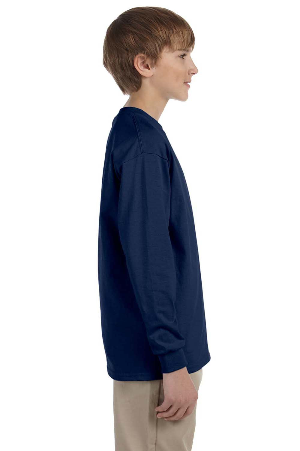 Jerzees 29BL Youth Dri-Power Moisture Wicking Long Sleeve Crewneck T-Shirt Navy Blue Side