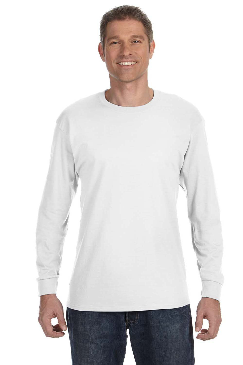 Jerzees 29L Mens Dri-Power Moisture Wicking Long Sleeve Crewneck T-Shirt White Front