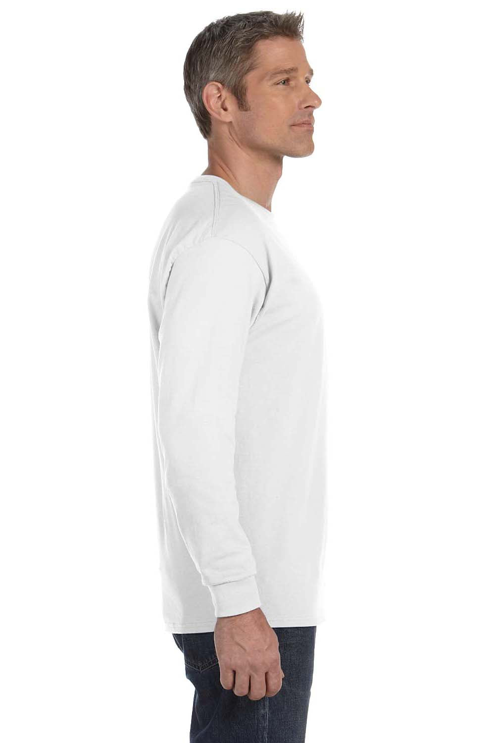 Jerzees 29L Mens Dri-Power Moisture Wicking Long Sleeve Crewneck T-Shirt White Side
