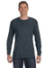 Jerzees 29L Mens Dri-Power Moisture Wicking Long Sleeve Crewneck T-Shirt Heather Black Front