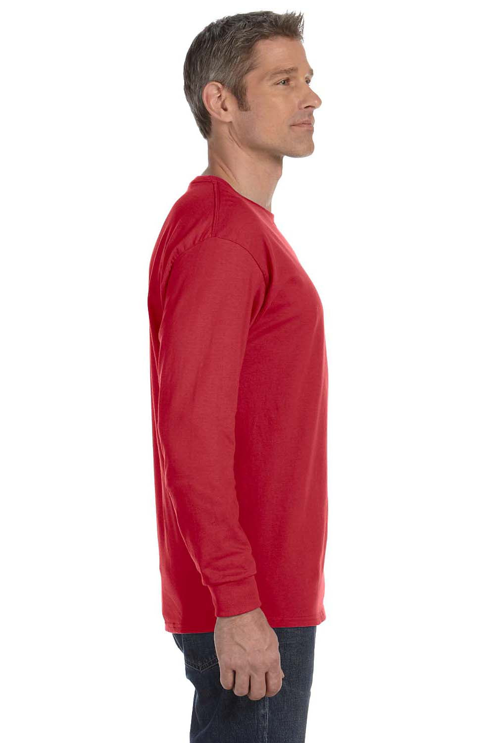 Jerzees 29L Mens Dri-Power Moisture Wicking Long Sleeve Crewneck T-Shirt Red Side