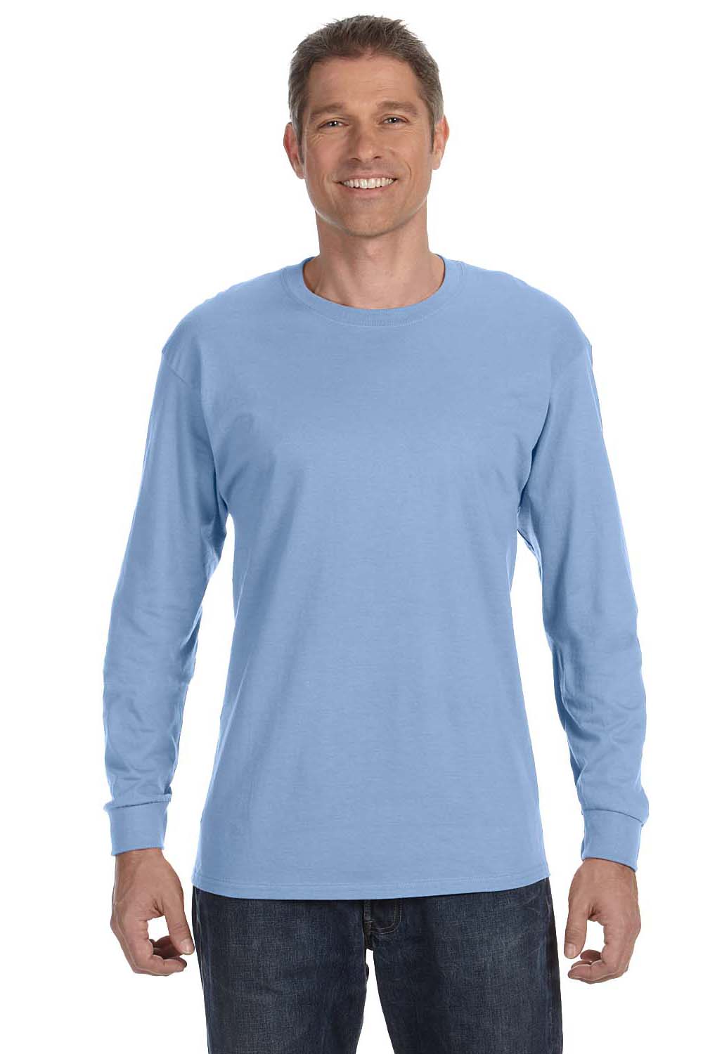 Jerzees 29L Mens Dri-Power Moisture Wicking Long Sleeve Crewneck T-Shirt Light Blue Front
