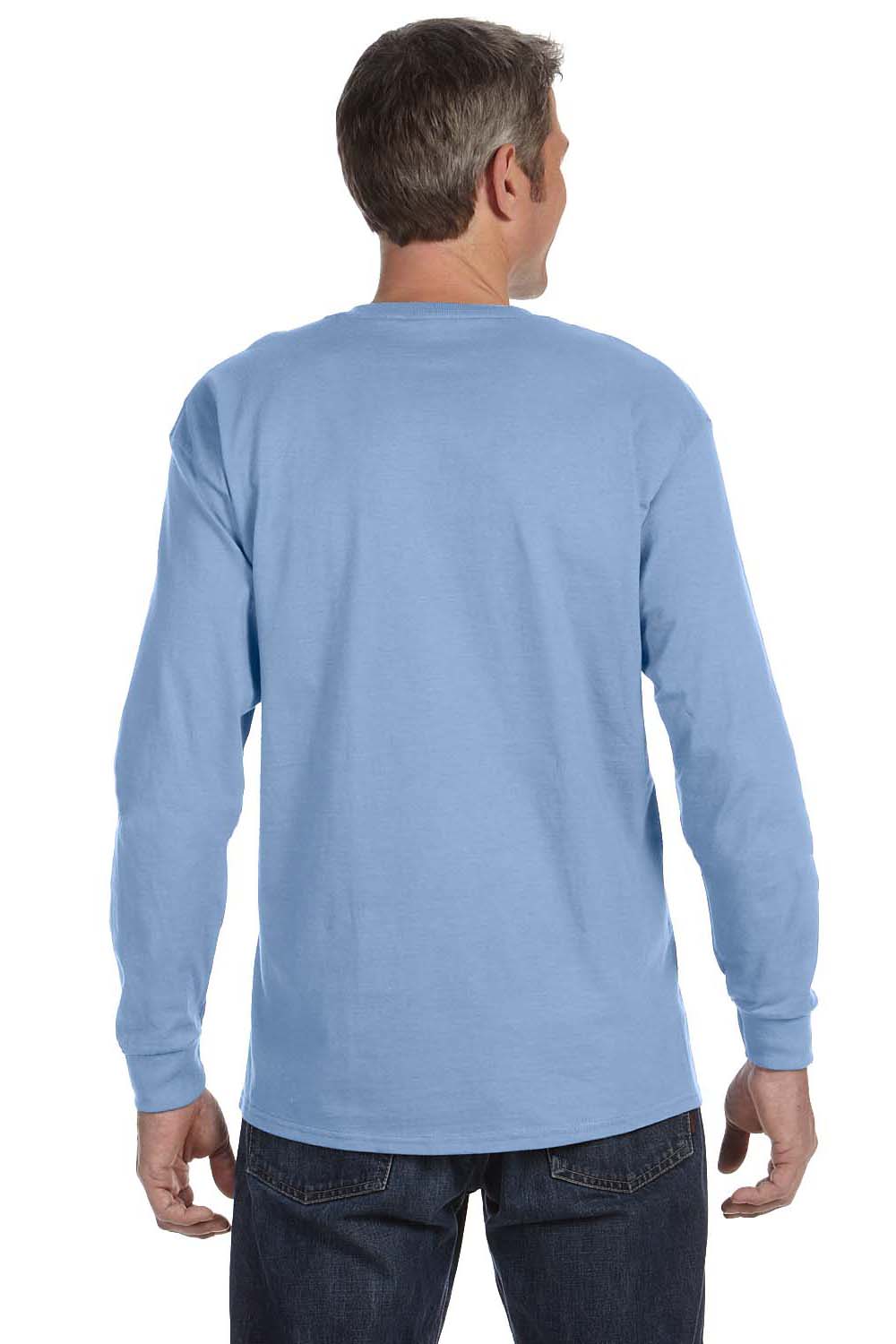 Jerzees 29L Mens Dri-Power Moisture Wicking Long Sleeve Crewneck T-Shirt Light Blue Back