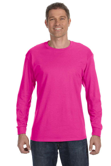 Jerzees 29L Mens Dri-Power Moisture Wicking Long Sleeve Crewneck T-Shirt Cyber Pink Front