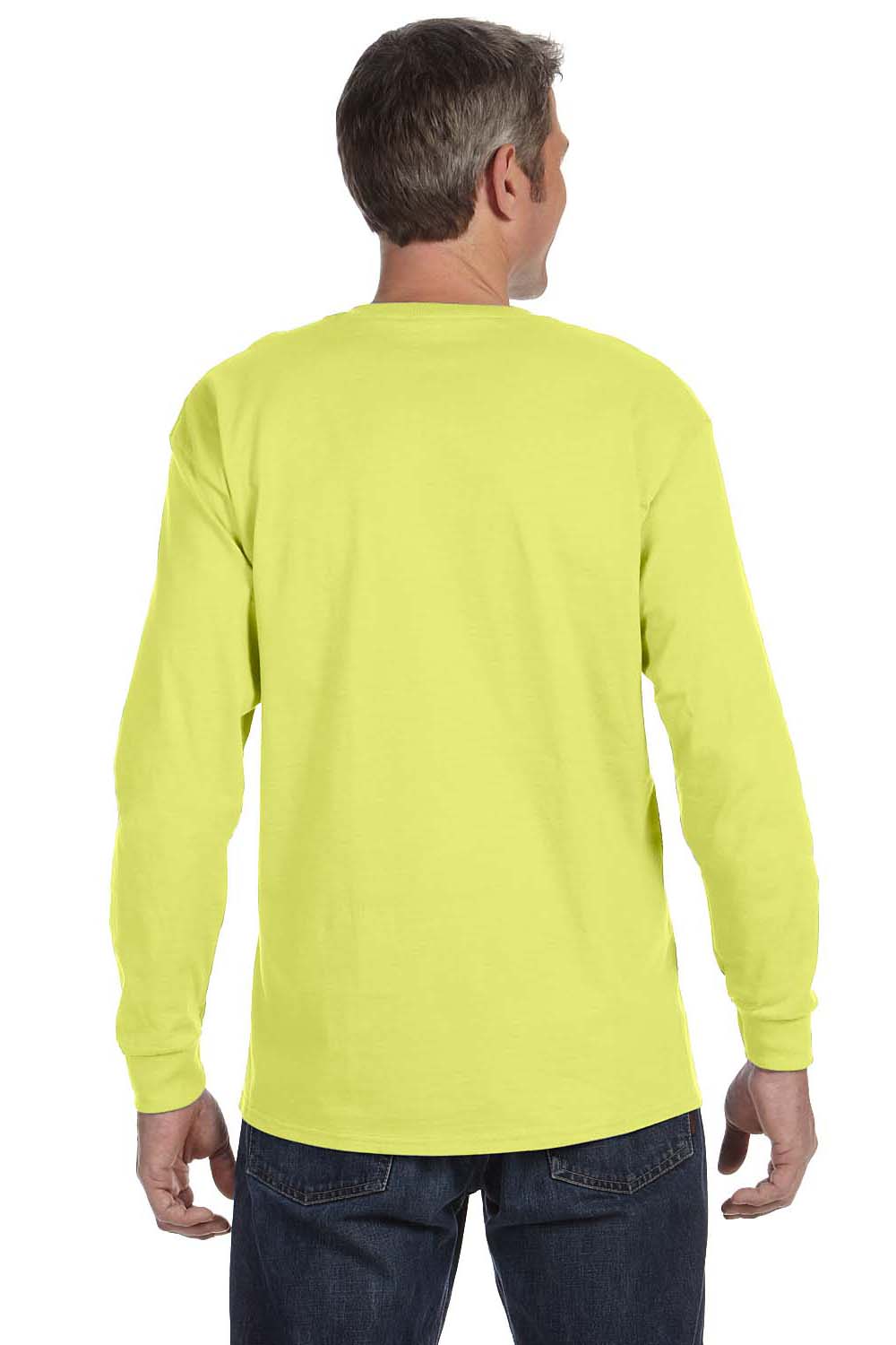 Jerzees 29L Mens Dri-Power Moisture Wicking Long Sleeve Crewneck T-Shirt Safety Green Back