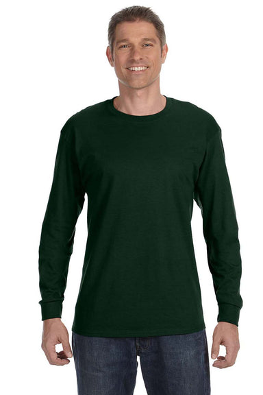 Jerzees 29L Mens Dri-Power Moisture Wicking Long Sleeve Crewneck T-Shirt Forest Green Front