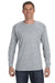 Jerzees 29L Mens Dri-Power Moisture Wicking Long Sleeve Crewneck T-Shirt Oxford Grey Front