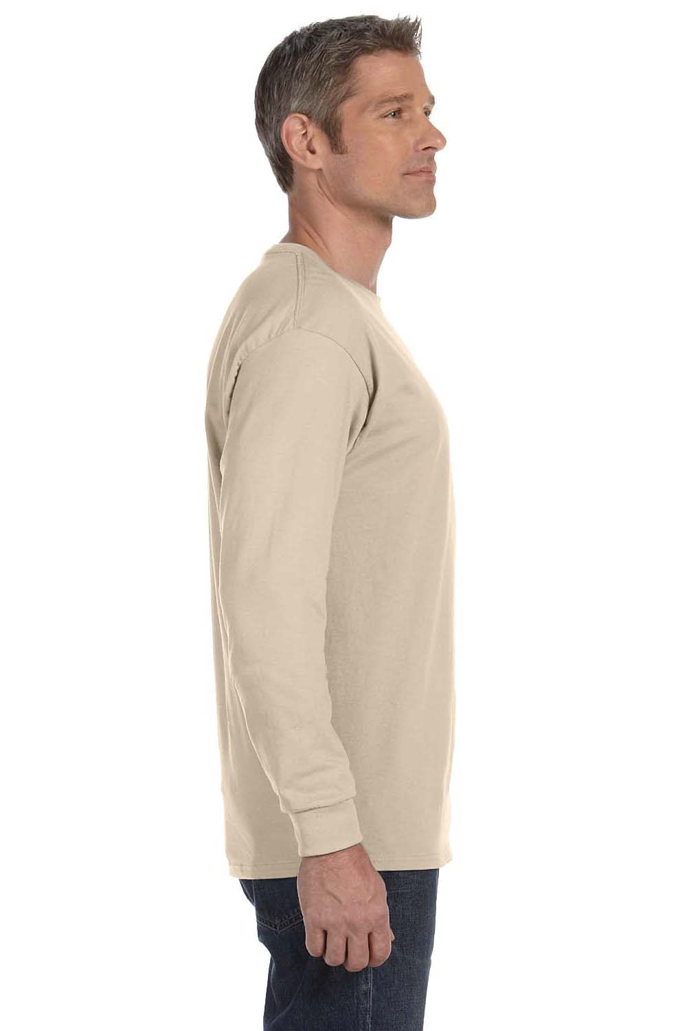 Jerzees 29L Mens Dri-Power Moisture Wicking Long Sleeve Crewneck T-Shirt Sandstone Brown Side