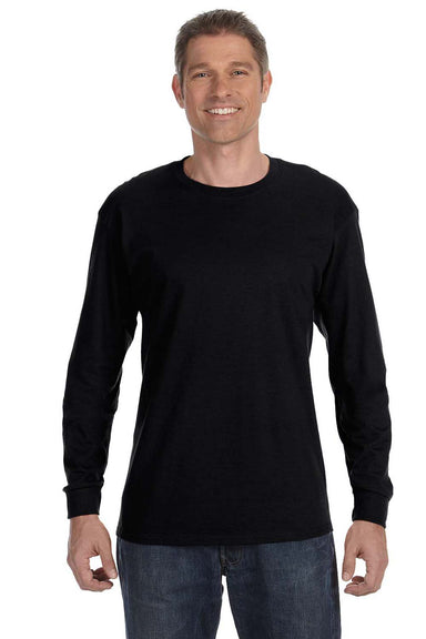 Jerzees 29L Mens Dri-Power Moisture Wicking Long Sleeve Crewneck T-Shirt Black Front