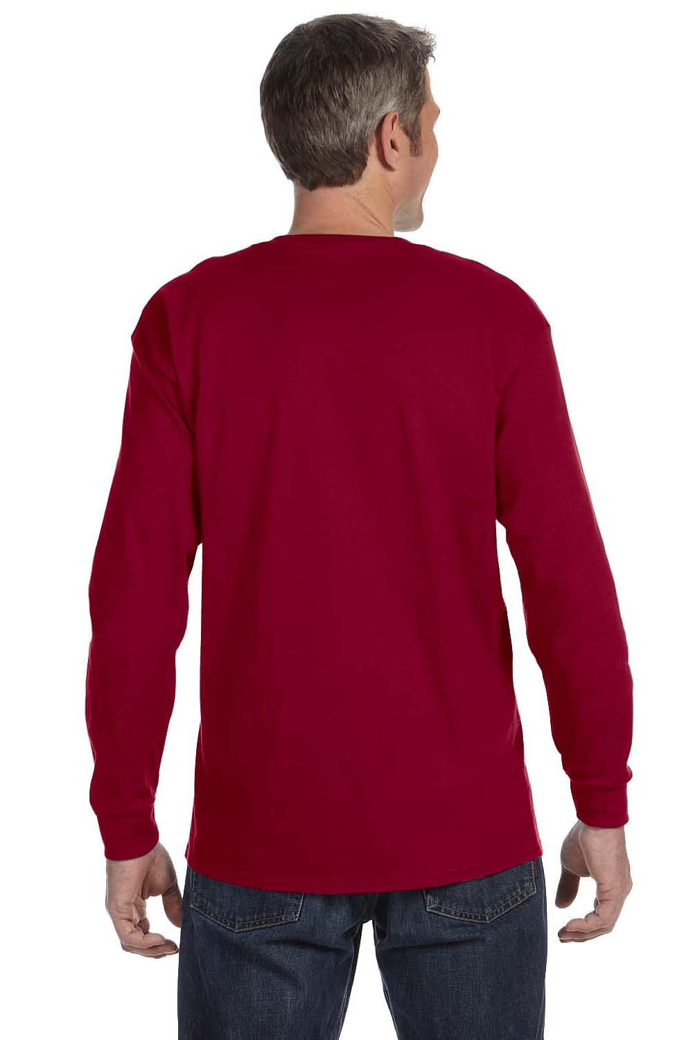 Jerzees 29L Mens Dri-Power Moisture Wicking Long Sleeve Crewneck T-Shirt Cardinal Red Back