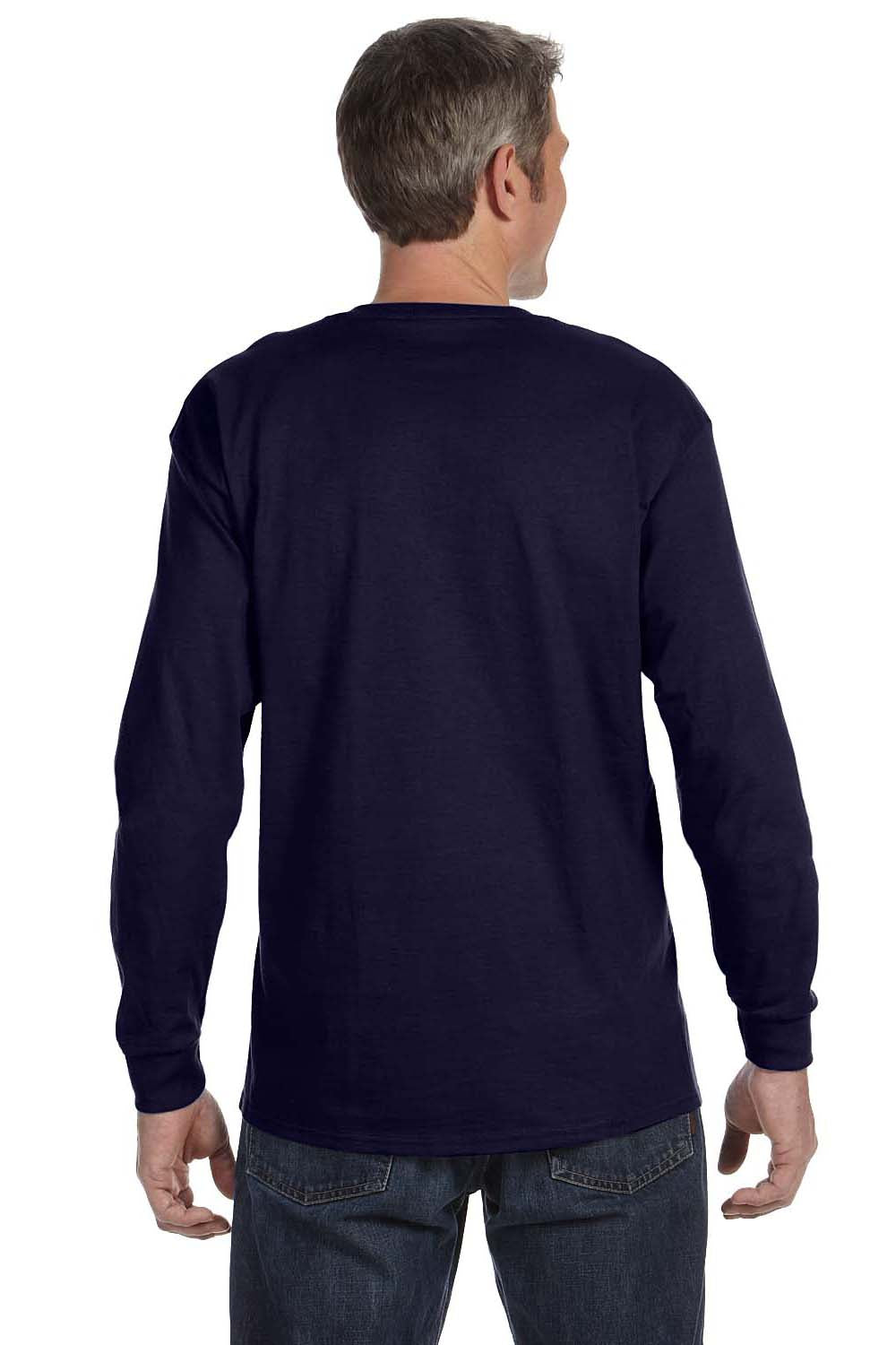 Jerzees 29L Mens Dri-Power Moisture Wicking Long Sleeve Crewneck T-Shirt Navy Blue Back