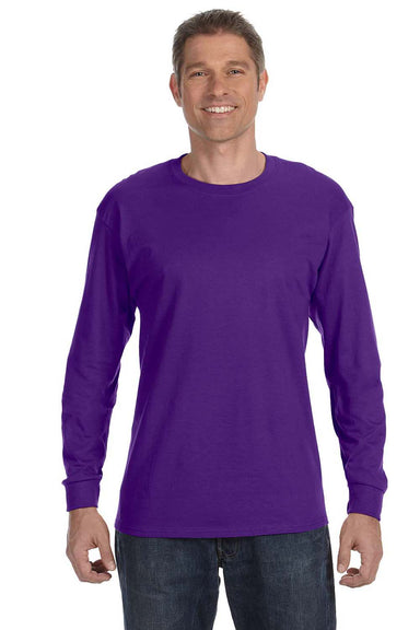 Jerzees 29L Mens Dri-Power Moisture Wicking Long Sleeve Crewneck T-Shirt Purple Front