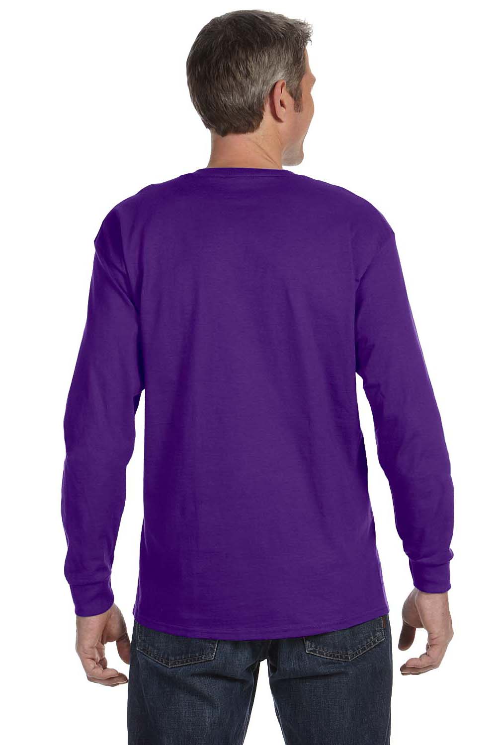 Jerzees 29L Mens Dri-Power Moisture Wicking Long Sleeve Crewneck T-Shirt Purple Back