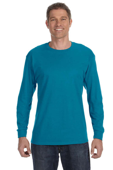 Jerzees 29L Mens Dri-Power Moisture Wicking Long Sleeve Crewneck T-Shirt California Blue Front