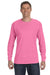 Jerzees 29L Mens Dri-Power Moisture Wicking Long Sleeve Crewneck T-Shirt Neon Pink Front